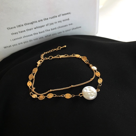 Simple Creative Double chain pearl bracelet, Gold Chain Minimalist-Dainty - Picture 6 of 7